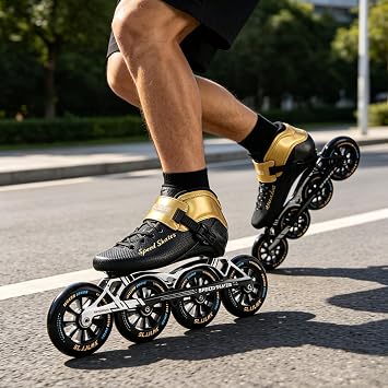 Inline Speed Skates Adult for Mens Womens, Professional Fitness Carbon Fibre Racing Skates Adult Male Female, High Performance Roller Skates Blades for Outdoor Marathon Racing, Black
