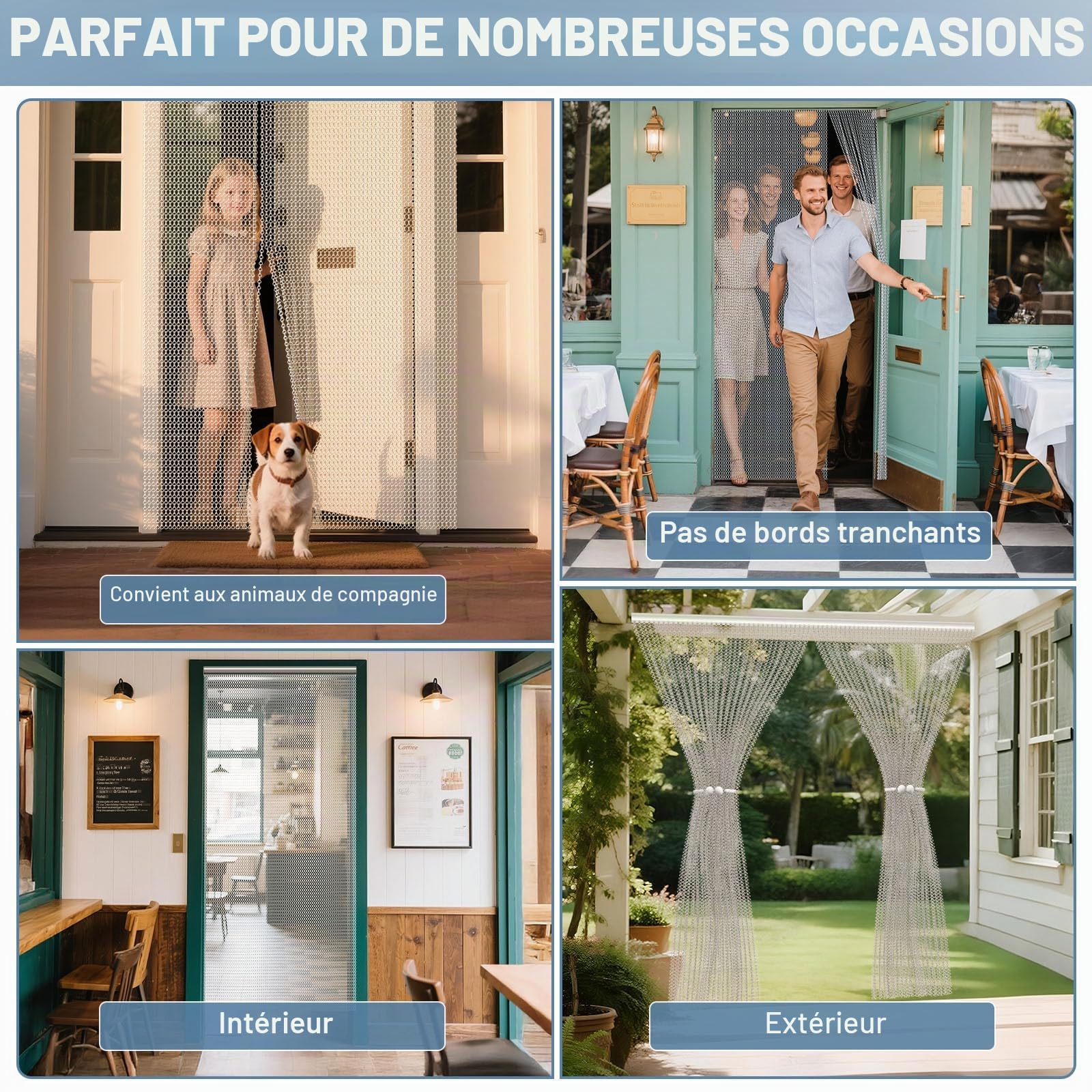 Soontrans Rideau Anti Mouche pour Exterieure, Rideau de porte en Aluminium 90 x 210cm, Rideaux Anti Mouche, Moustiquaire Métallique, Rideau à chaîne pour Les Insectes, Les Mouches, Les Guêpes(argent)