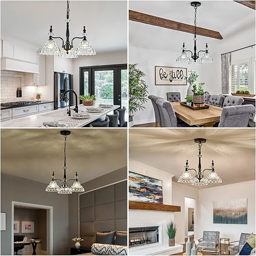 Miniatura 3 de HDDFL Lámpara de araña de 3 luces, lámpara de araña negra moderna para comedor, cocina, isla, entrada, sala de estar, dormitorios, vestíbulo