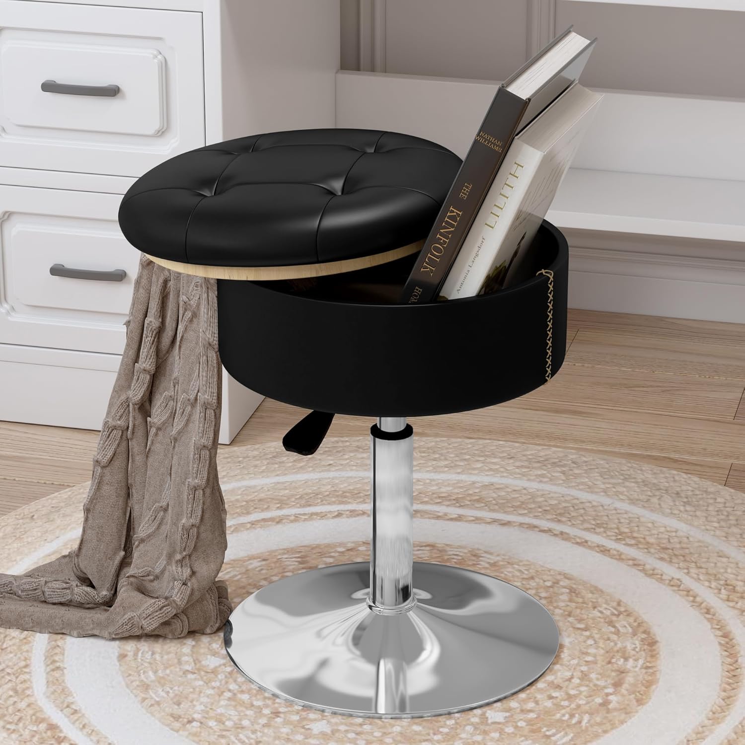 Amazon.com: ACEQLYT Vanity Stool Vanity Chair with Storage, Black ...