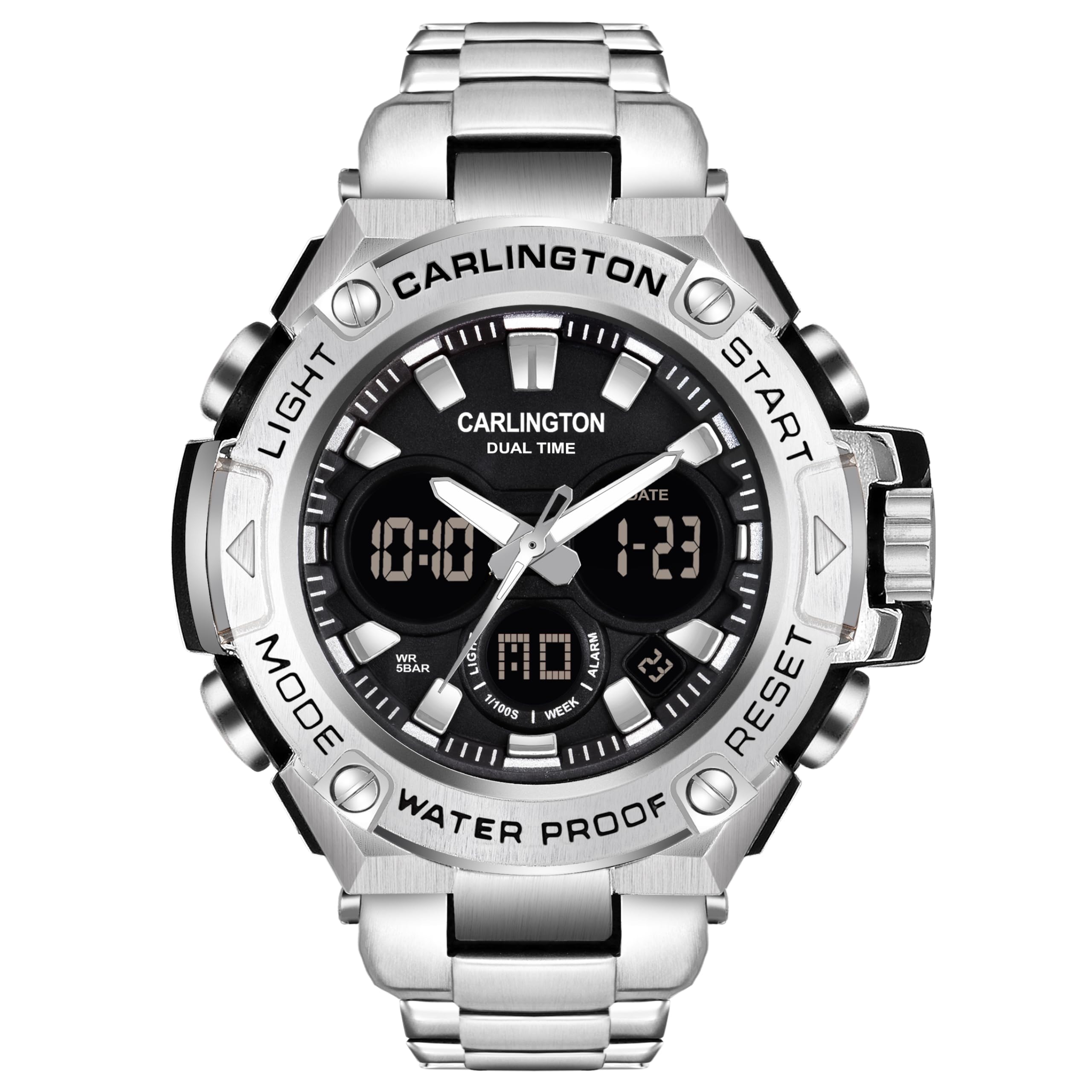 Carlingtonanalog Digital Sports Watch Chronograph Dual Time Alarm