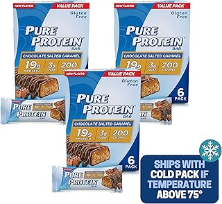 Pure Protein Bars, High Protein, Nutritious Snacks to Support Energy, Low Sugar, Gluten Free, Chocolate Salted Caramel, 1.76 Oz (Box of 6-3 Boxes)