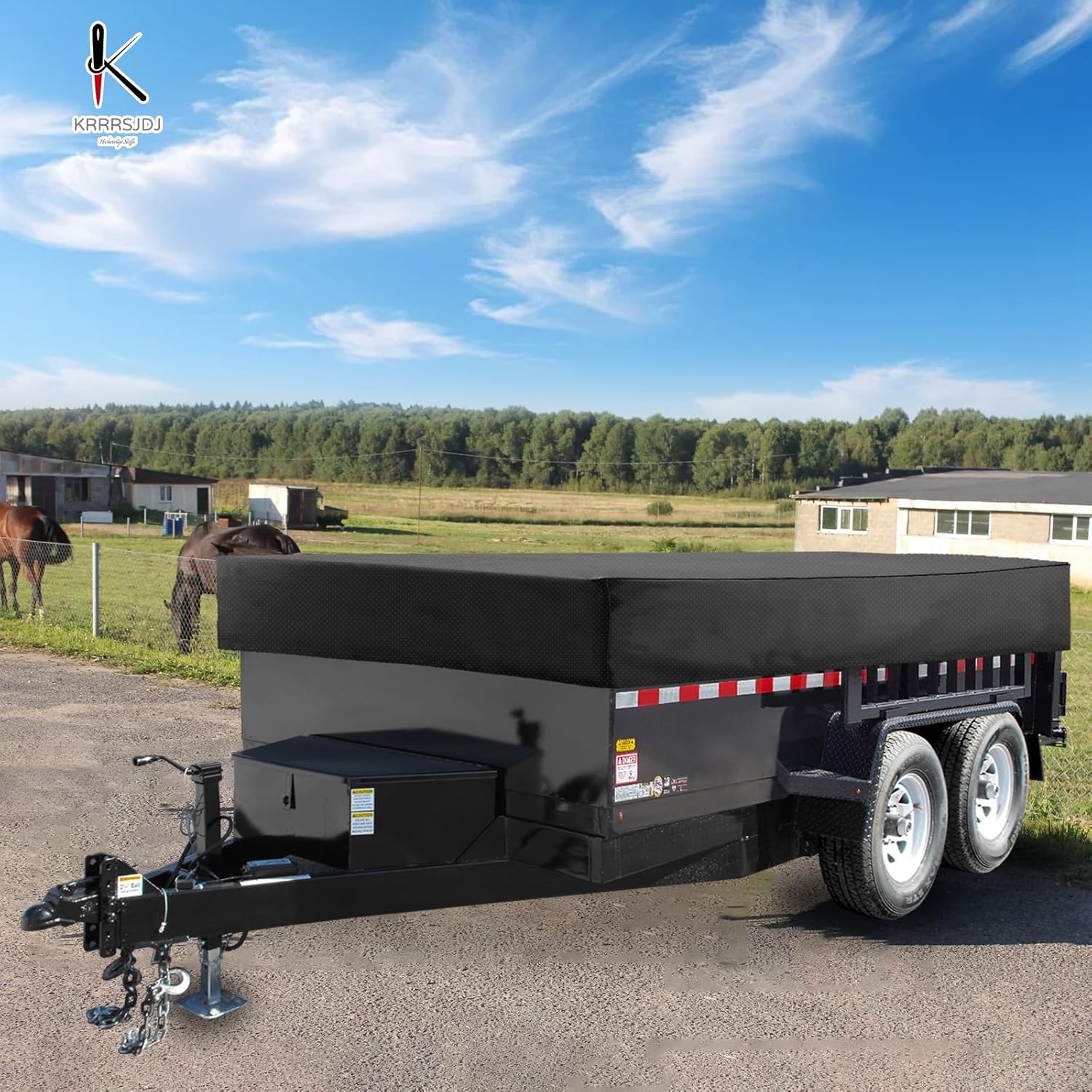 Utility Trailer Cover(no ramp gate),Waterproof Windproof Heavy Duty Black Dump Trailer Cover,420D Dust and UV Protection (Black,5 * 8)