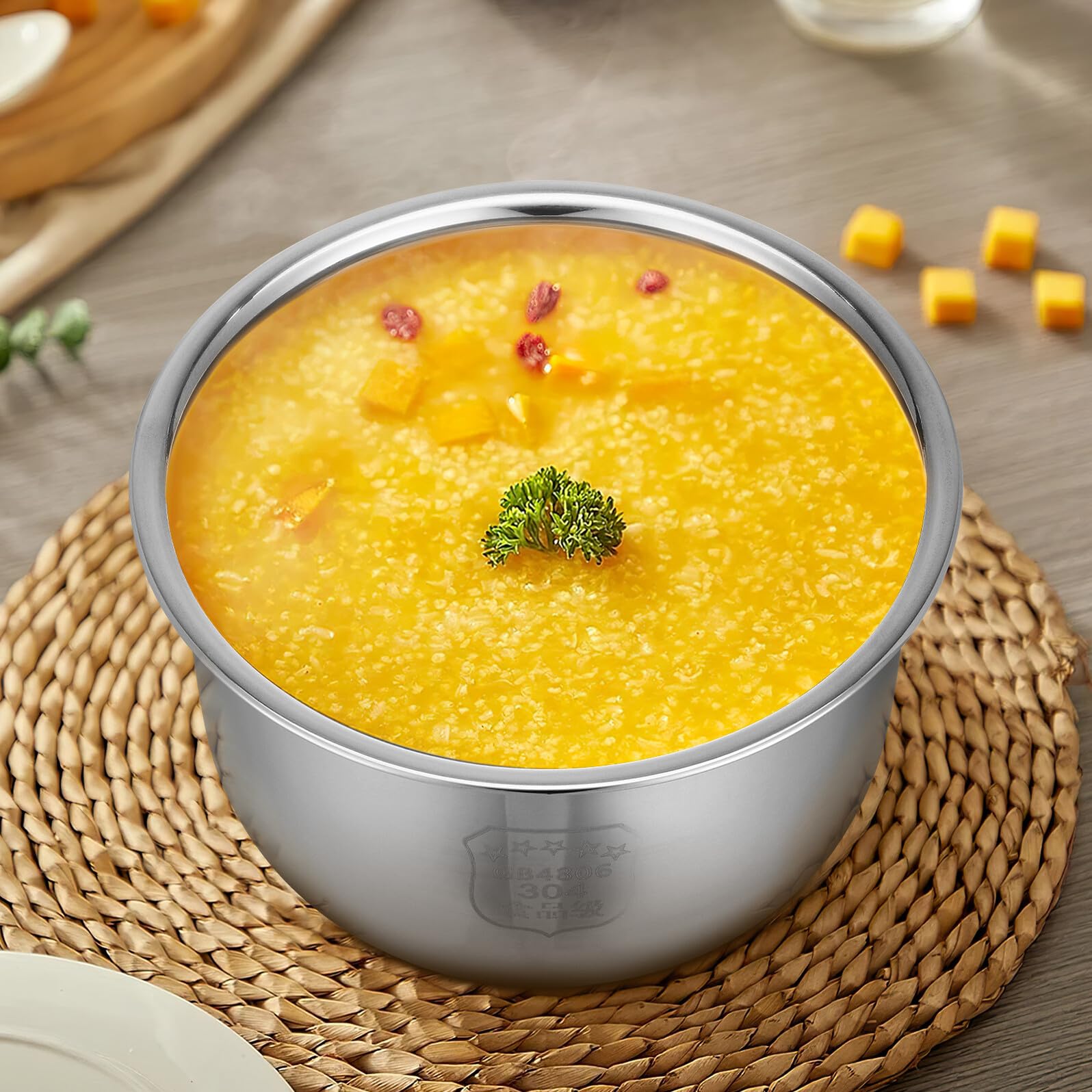 Pentola Interna Cuociriso Inox 304 da 2 Litri, Ricambio Pentola per Cuoci Riso Elettrico Fondo Spesso, Adatta per Cucina e Preparazione Zuppe, Accessorio Sostitutivo Portatile