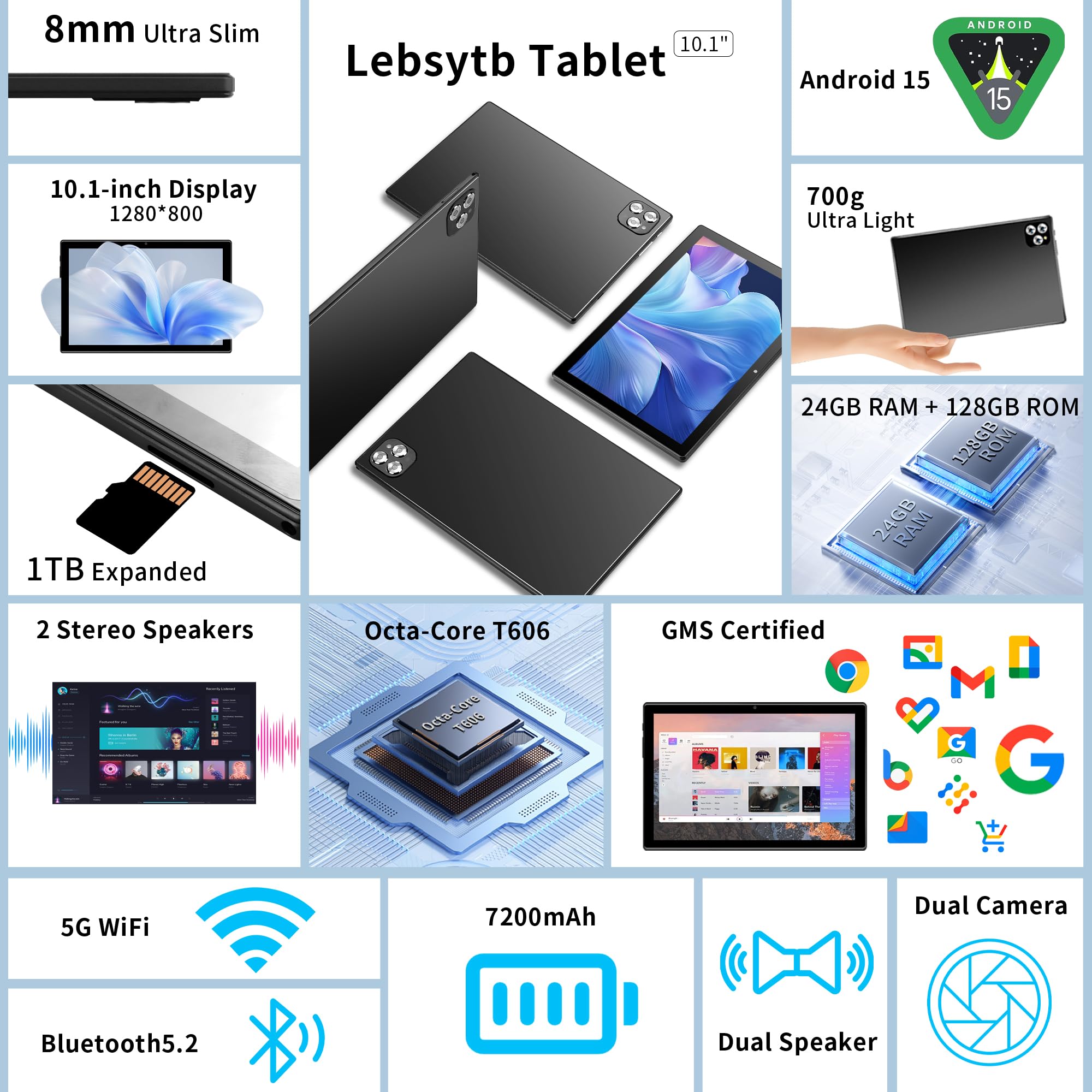 10-inch Android 15 Tablet with Keyboard - 24GB RAM+128GB ROM - Dettaglio