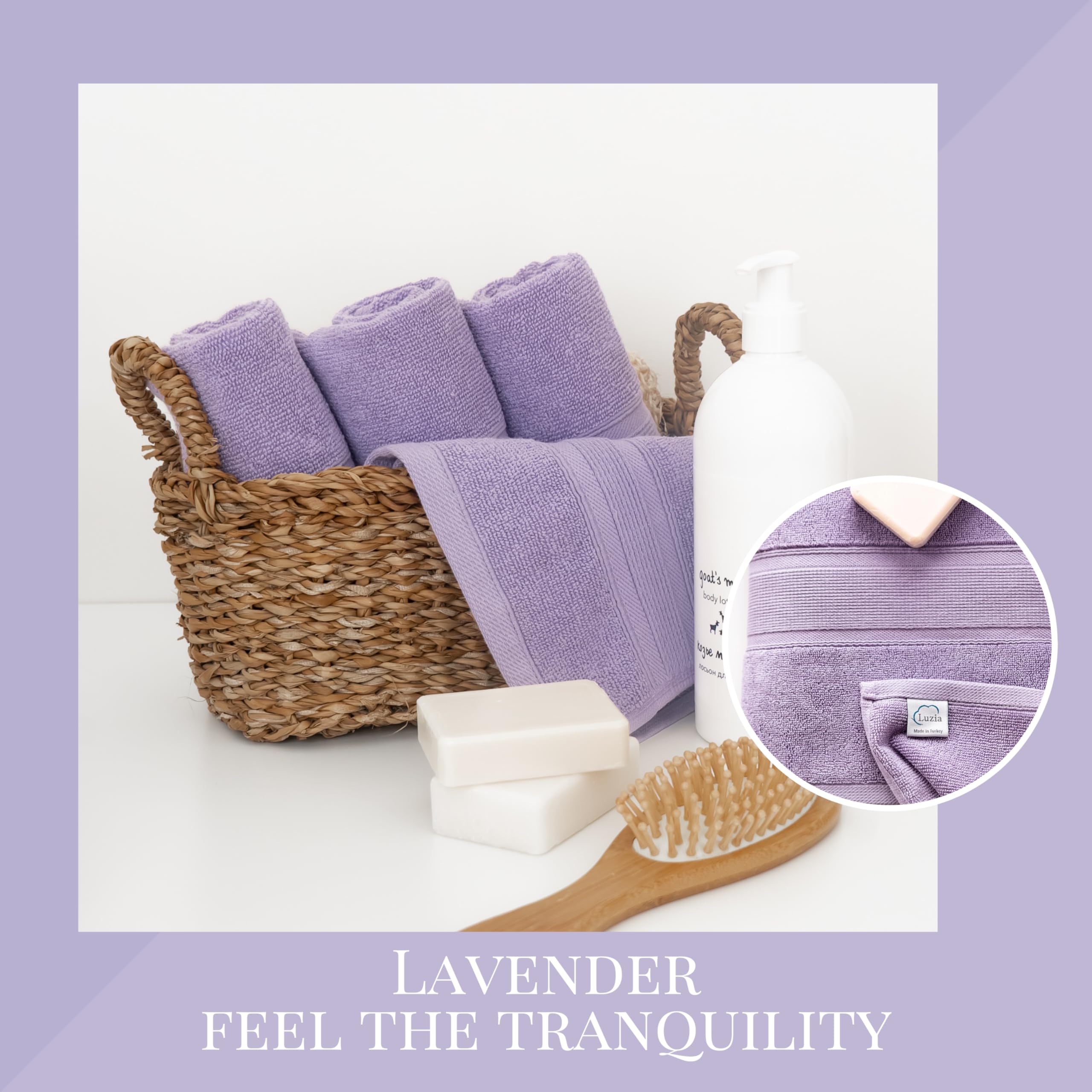 Luzia Set di asciugamani da 8 pezzi, 100% cotone turco, qualità premium, 2 asciugamani da bagno, 2 asciugamani per le mani e 4 asciugamani (lavanda)