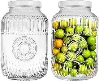 Amzcku 2 Pack 1 Gallon Glass Jar with Lid Wide Mouth, Large Mason Jar with Airtight Screw Lid and Handle, Glass storage containers, Cookie, Candy, Kombucha and fermention