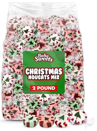 Bulk Christmas Nougats Candy Mix 2 lb Bulk - Handmade Soft & Chewy Peppermint, Wintergreen, and Cinnamon Individually Wrapped Festive Holiday Mints for Bowls, Stockings, Parties, Gift Bags & Treats