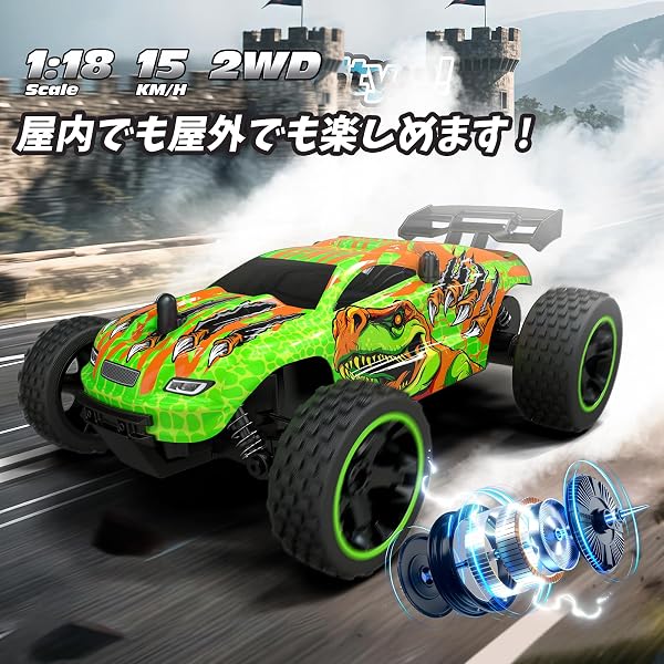 Tecnock ラジコンカー 子供向け ラジコン Type-C USB充電 おもちゃ 車 オフロード 2.4Ghz RCカー 誕生日 プレゼント (グリーン塗装版) - 3