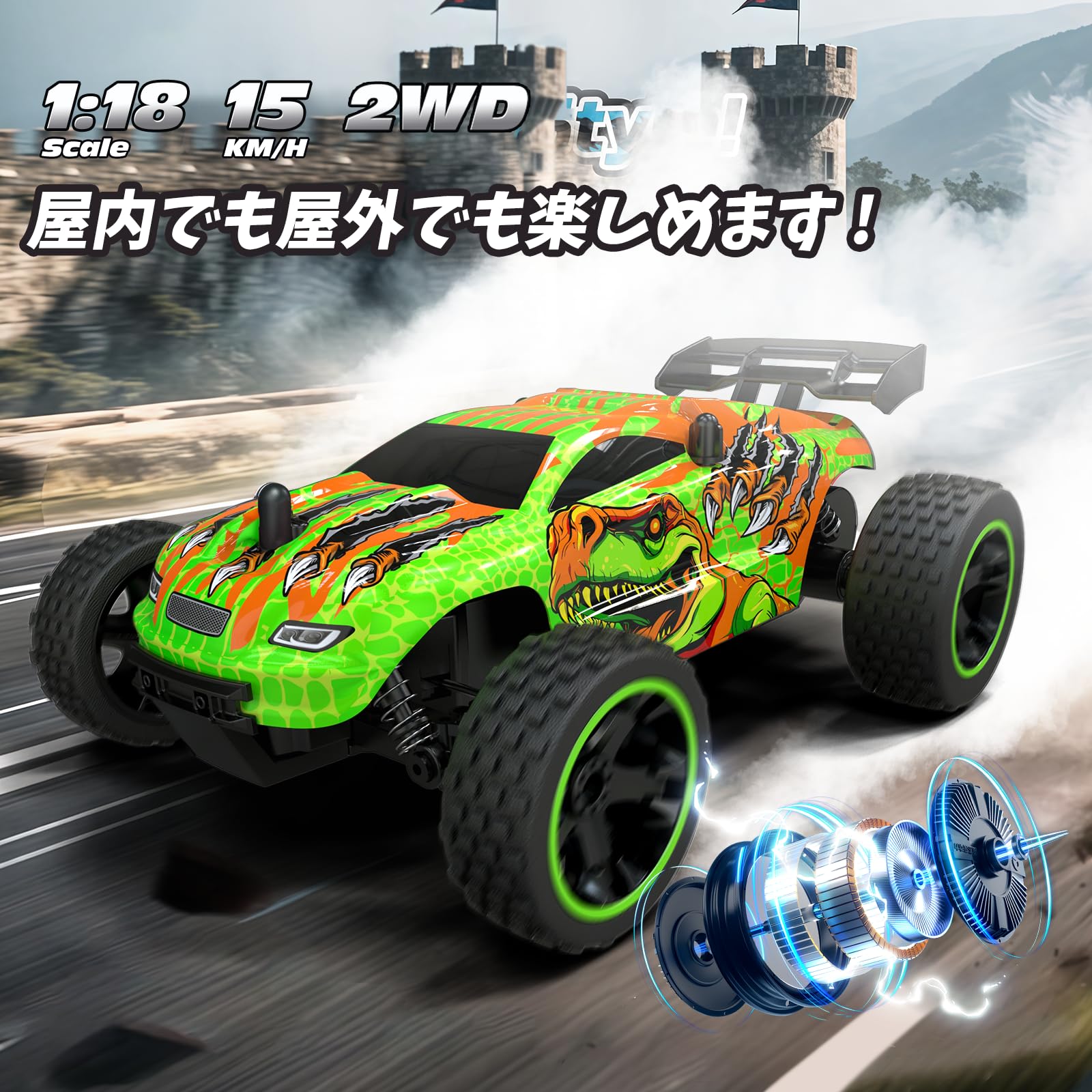 Tecnock ラジコンカー 子供向け ラジコン Type-C USB充電 おもちゃ 車 オフロード 2.4Ghz RCカー 誕生日 プレゼント (グリーン塗装版) - 3