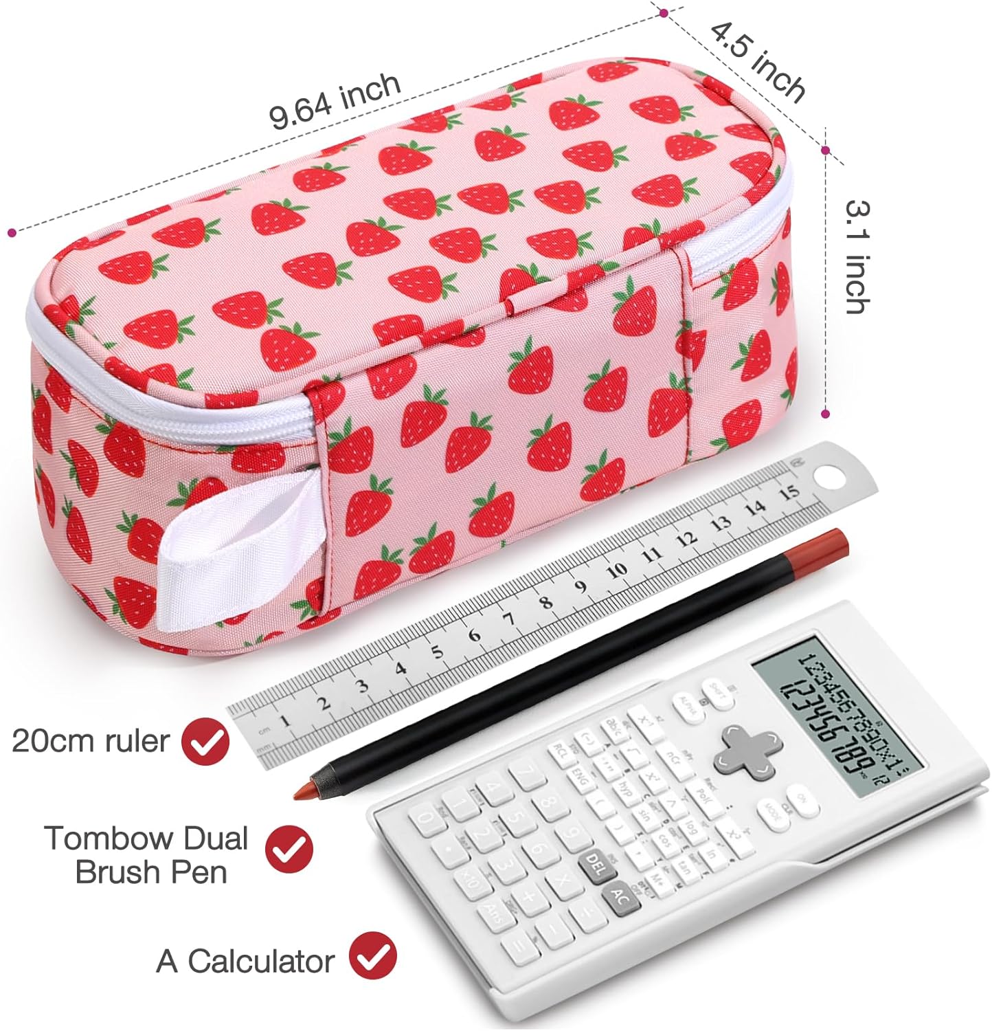 Jcocylse Large Capacity Pencil Case Portable Pencil Pouch Bag School Supplies for College Students Girls Boys Adults(Strawberry)