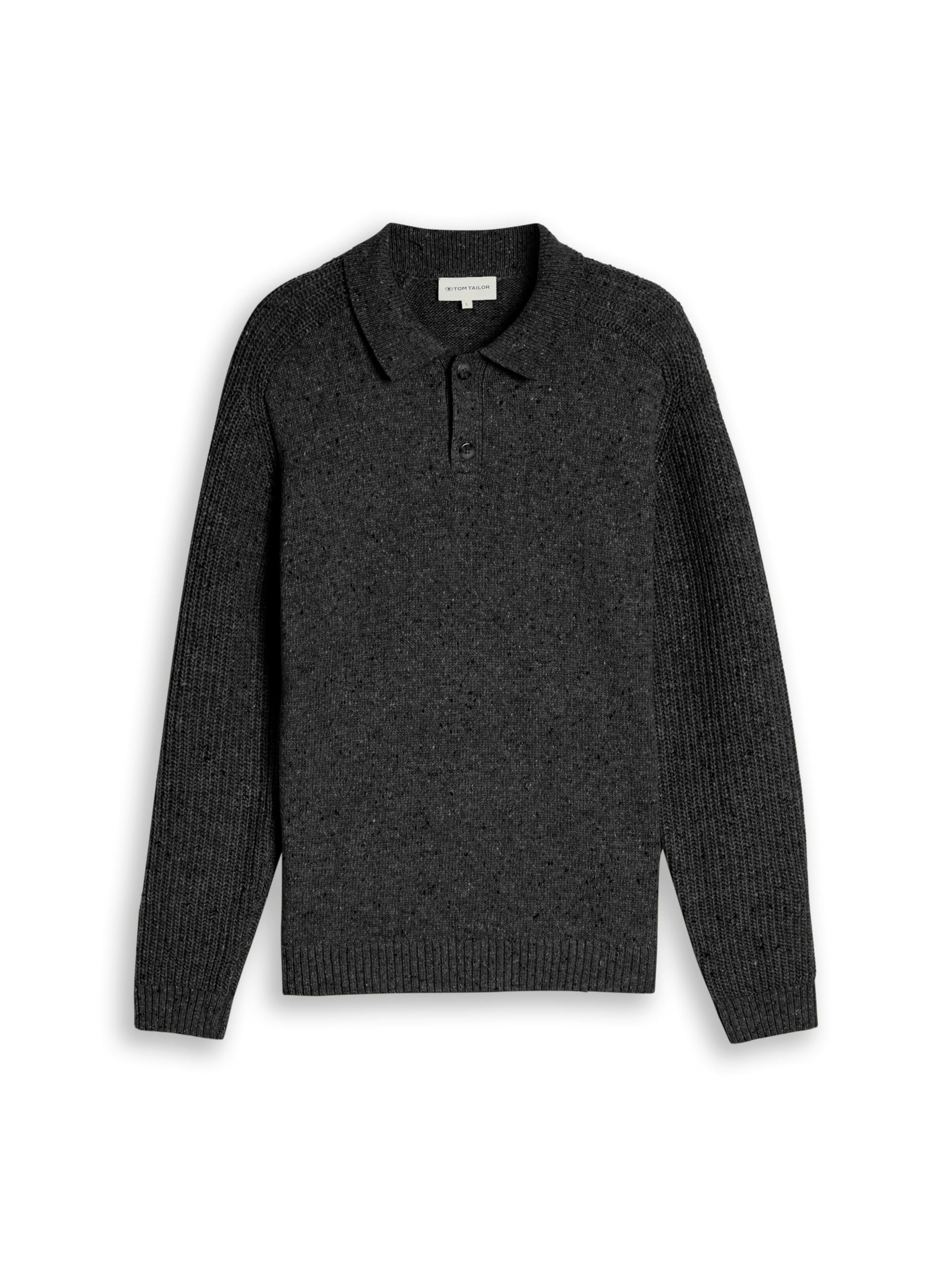 Tom Tailor GmbH Men's 1054158 Cardigan with Polo Collar, 41504 - Black Tonal Neps, M