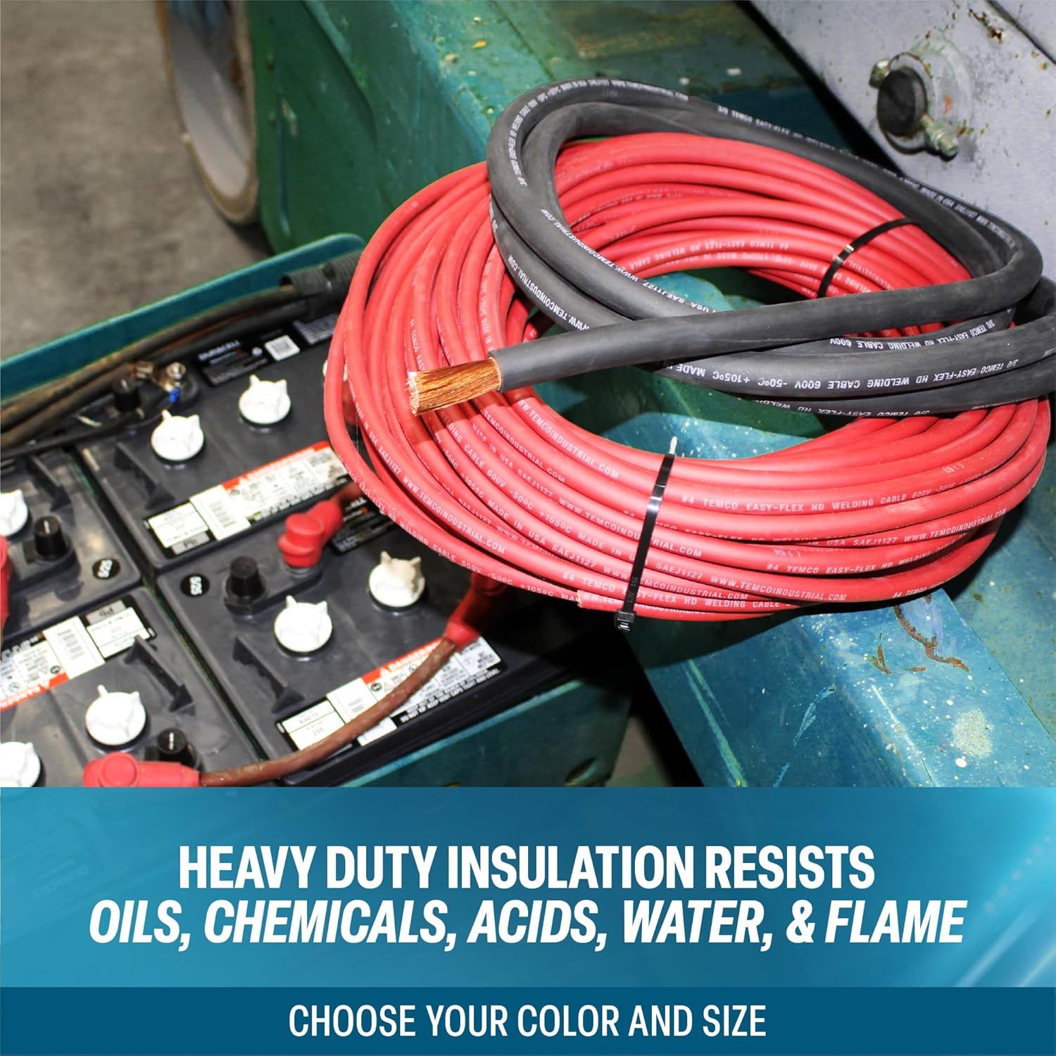 TEMCo 2/0 Gauge AWG 50 Ft Black Flexible Pure Copper Made in USA Welding Cable Battery Wire - Heavy Duty Solar, Inverter, Car, RV, Truck