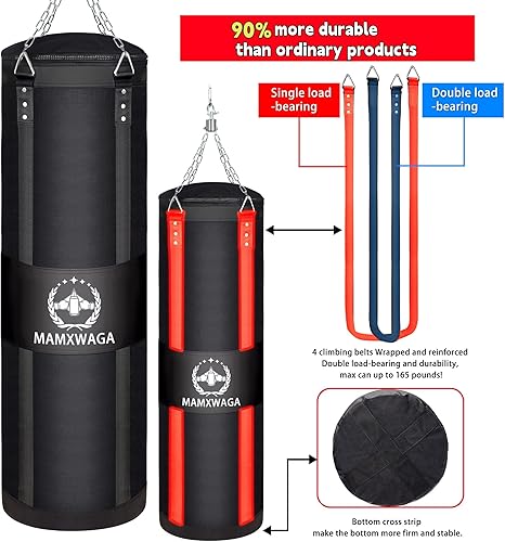 Miniatura 2 de Saco de boxeo de lona de 4 pies para adultos, bolsa de boxeo pesada colgante para kickboxing, karate, taekwondo, muay thai, carga máxima de 180