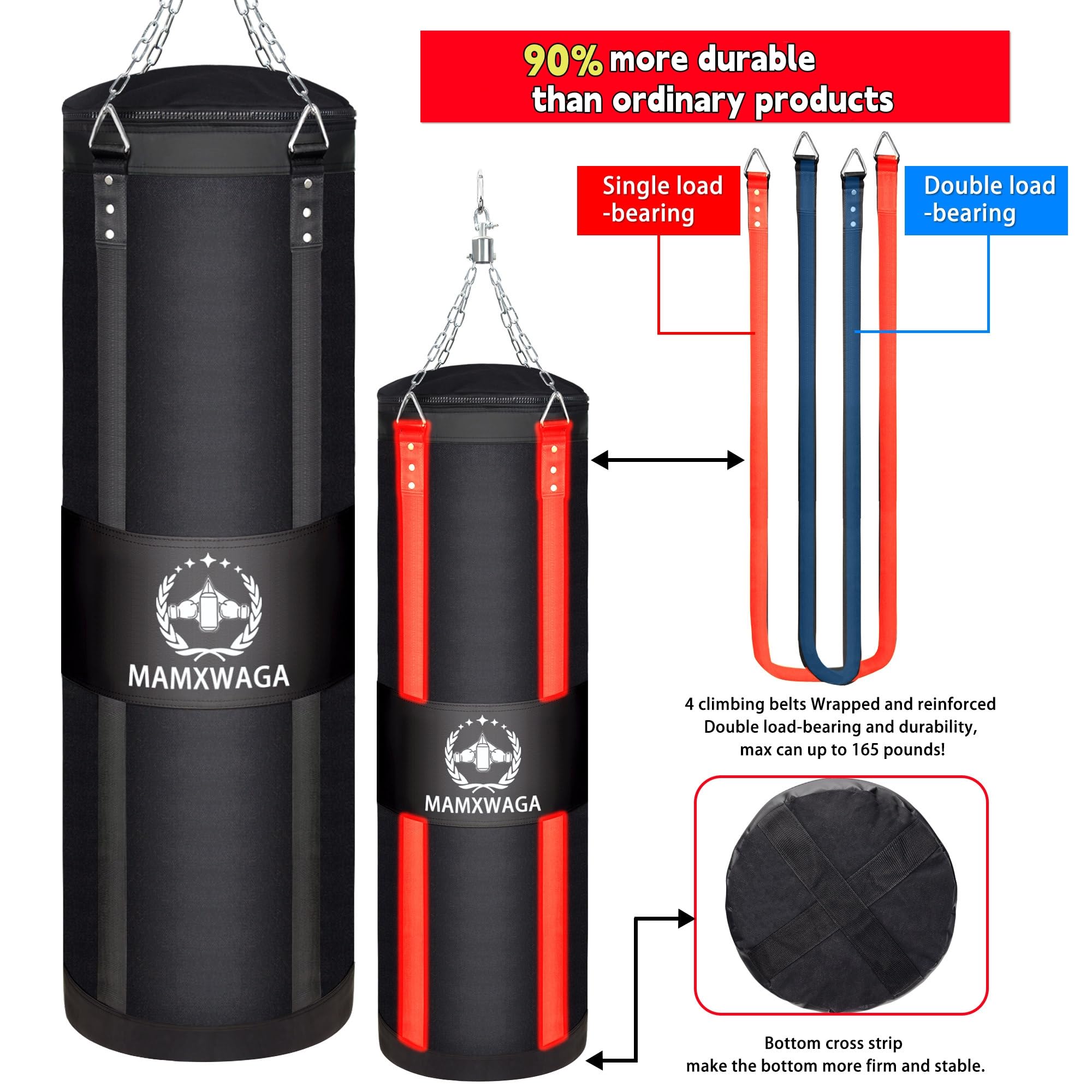 Canvas Boxsack für Erwachsene, 120 cm Schwerer Punchingsäcke Aufhängen Ungefüllt, Canvas Punching Bag Maximales Tragkraft 80kg