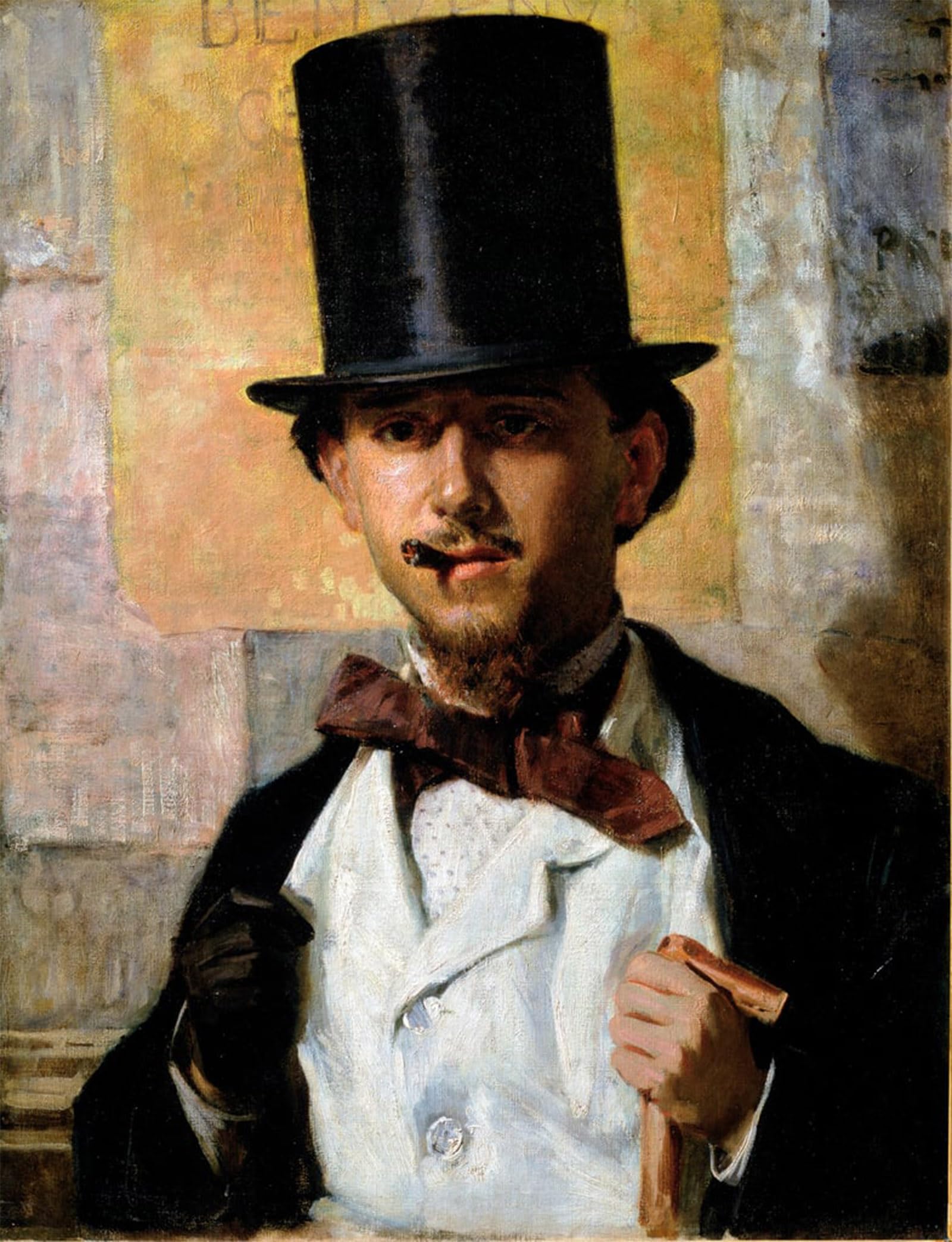 SERENDIPITP Abstract Painting Mural Print Picture Wall Decor Painting Portrait of the Italian Painter Bernardo Celentano Elegant Man in Top Hat by Domenico Morelli for Home Decor 60x90cm