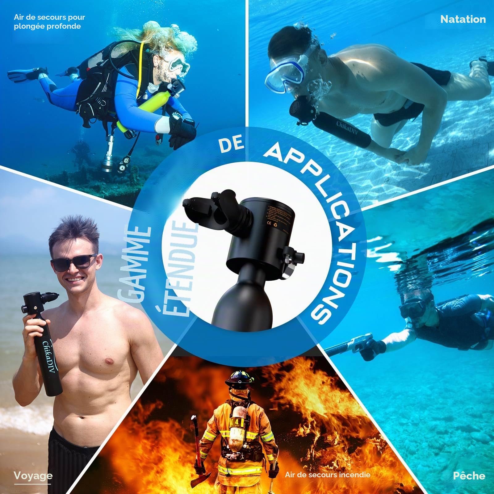 Mini Bouteille de Plongee Petite Bouteille Oxygène Plongee Respirateur Oxygene Plongee sous Marine Equipement Bouteille d'eau Recycleur Plongée