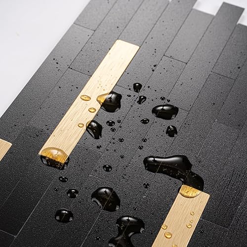 Miniatura 3 de StyloVue 20 hojas de azulejos para despegar y pegar, color negro con aspecto dorado de metal para mejorar tu cocina, caravana, chimenea