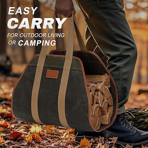 Miniatura 6 de INNO STAGE Firewood Carrier Firewood Bag Heavy Duty Waxed Canvas Log Carrier Tote for Firewood, Large Fire Wood Sling Carrier with Handles for Easy