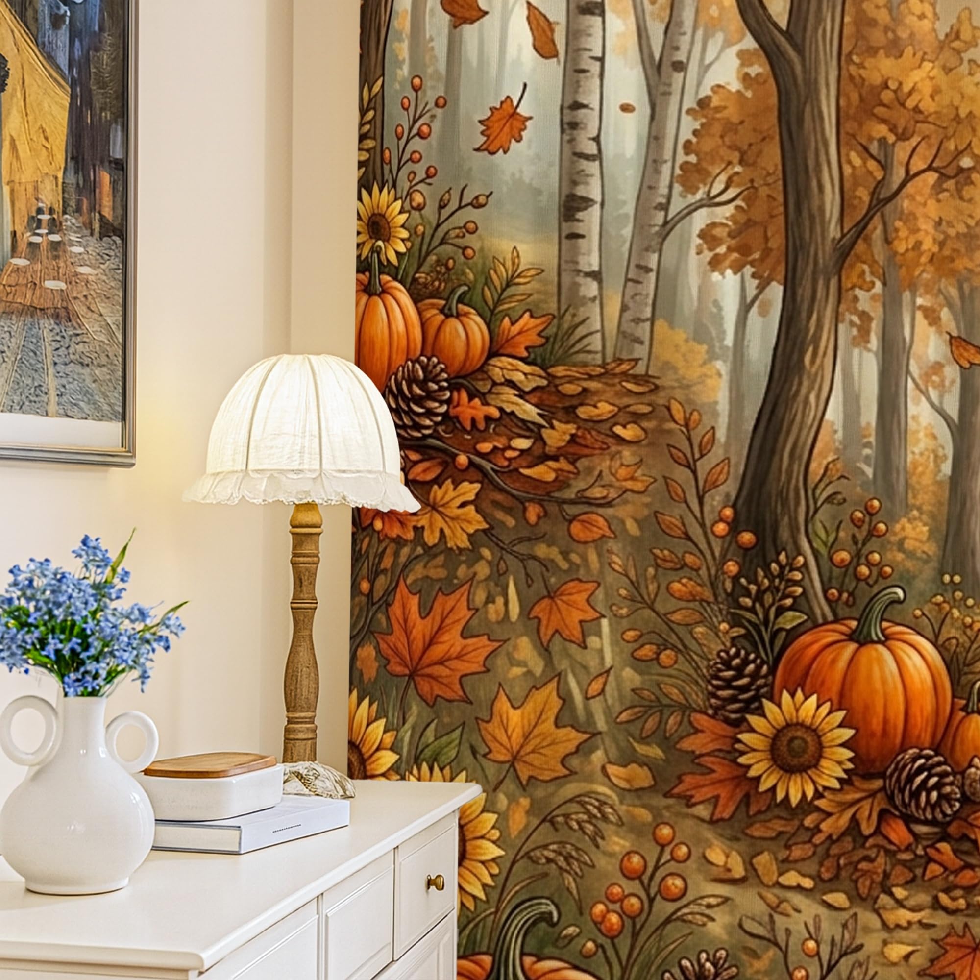 Rideaux occultants orange automne lavables pour instaurer une ambiance de salon chaleureuse
