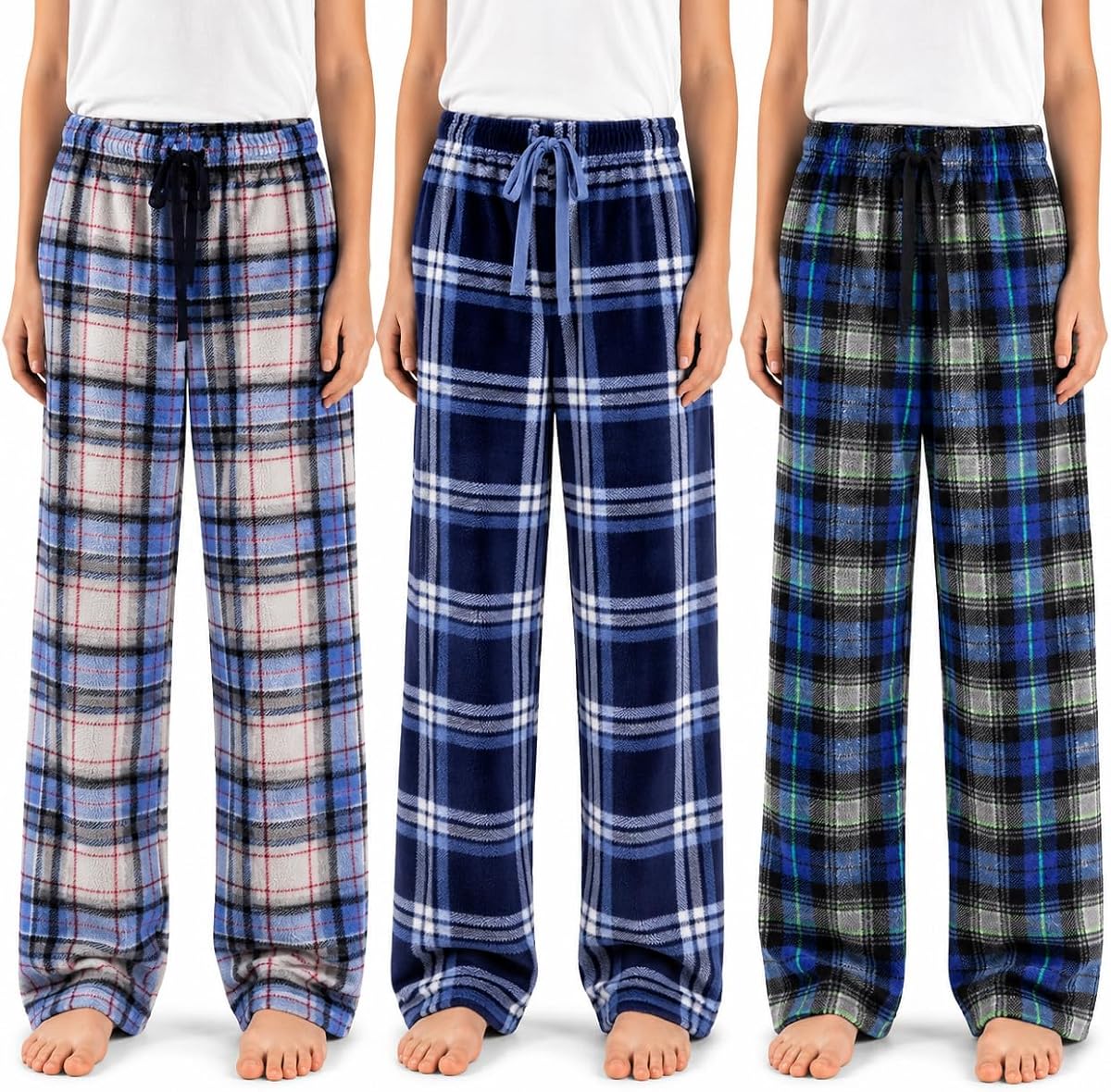 US Angels Paquete de 3 pantalones de pijama para niños – Pantalones de pijama de punto suave o micropolar para niños – Ropa de dormir para niños, talla 7-20