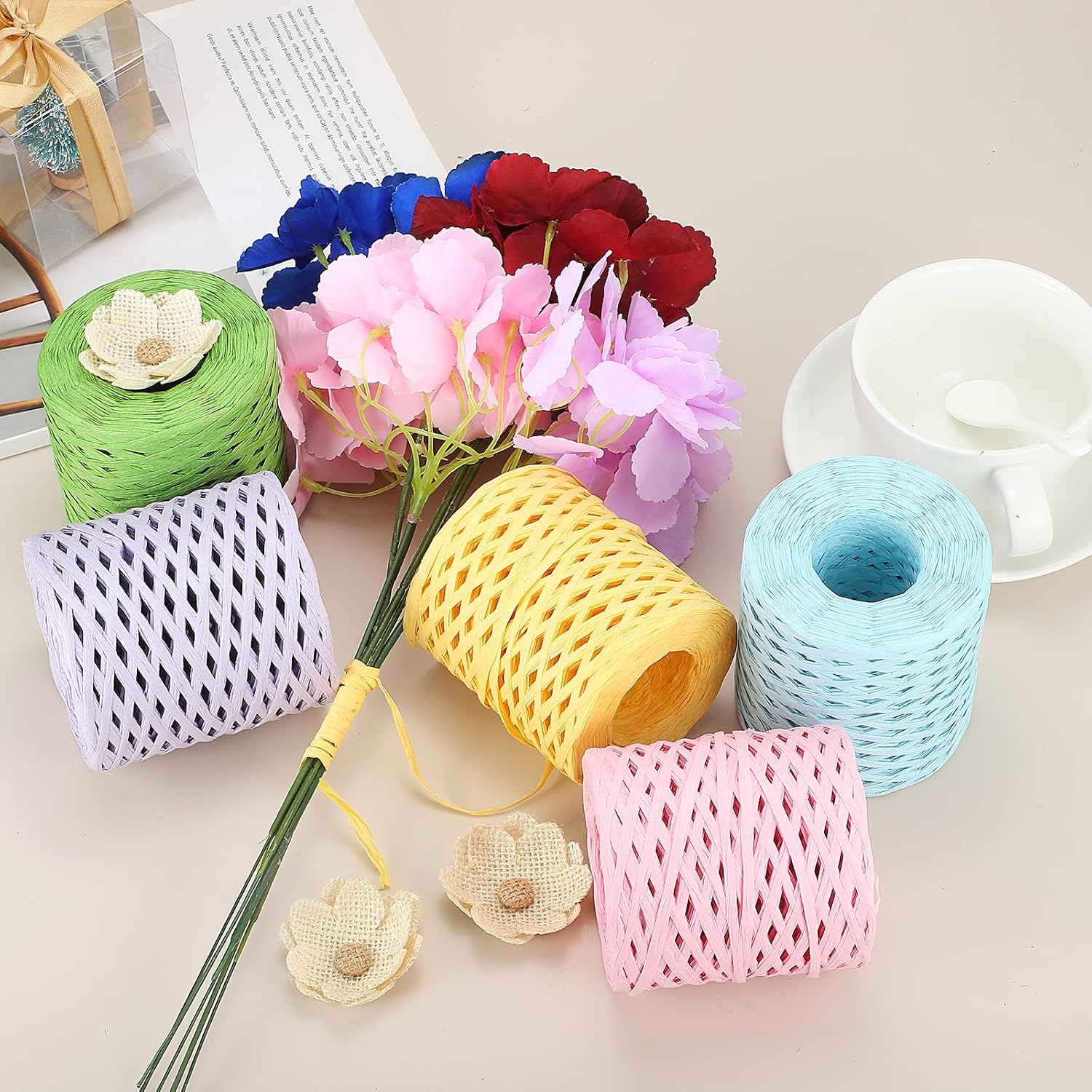 MECCANIXITY Raffia Paper Craft Ribbon 200m/656ft String Kraft Packing for Gift Wrapping, Packing, Crafting Supplies Coffee image 4