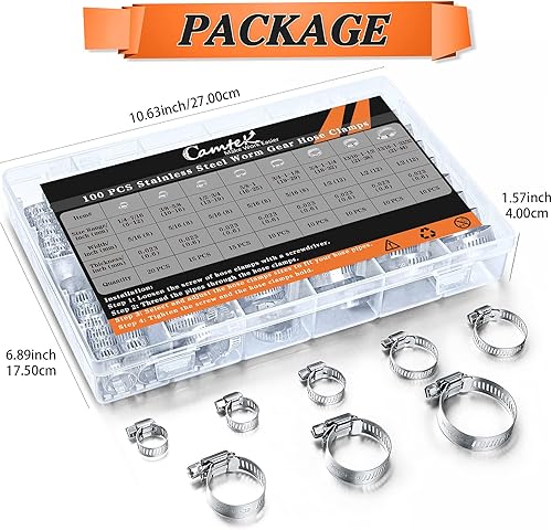 Miniatura 7 de 100 abrazaderas de manguera de acero inoxidable ajustable de 0.236-1.732 in de rango de engranaje sin fin, abrazadera de conducto, abrazadera de