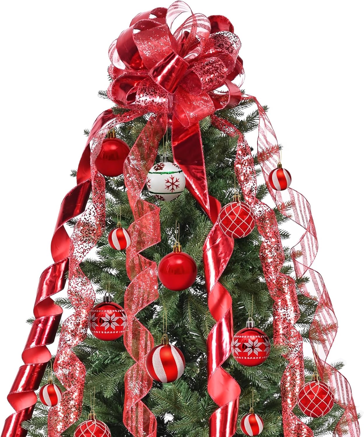 Red Glitter Metallic 11 Inch Valentine's Day Bow with 6 Ribbon Streamer Tails Each 3 Yards Long Large Handmade Ribbon Bow for Spring Holiday Party Wedding Decoration