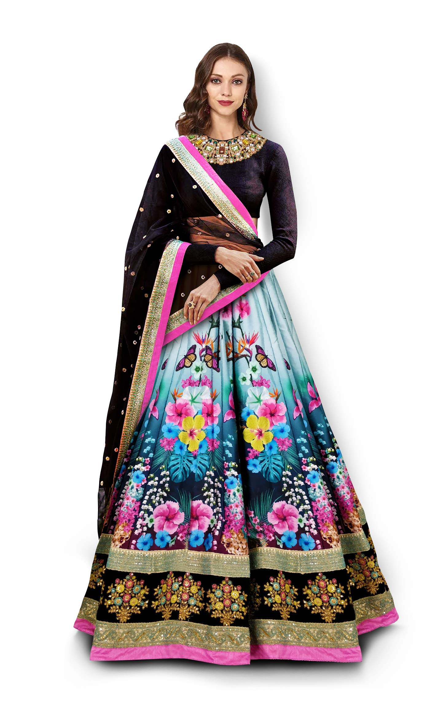 zeel clothing Women's Velvet & Silk Semi stitched Lehenga Choli (7005-ZC-Wedding-Bridal-Latest-Design_Black_Free Size)-picture-30