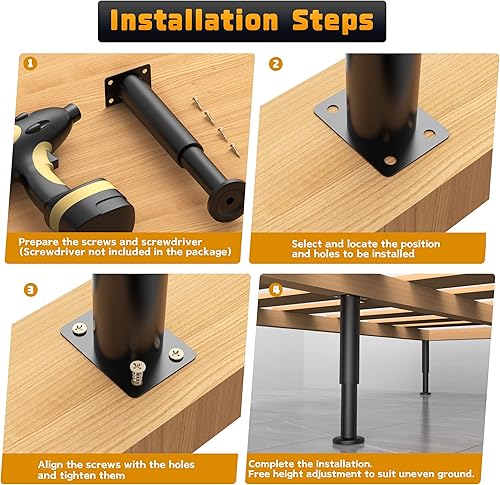Miniatura 3 de Wlrrcwdttc 4 patas de soporte de cama de altura ajustable para marco de cama, listones centrales de cama, patas de metal ajustables para muebles de