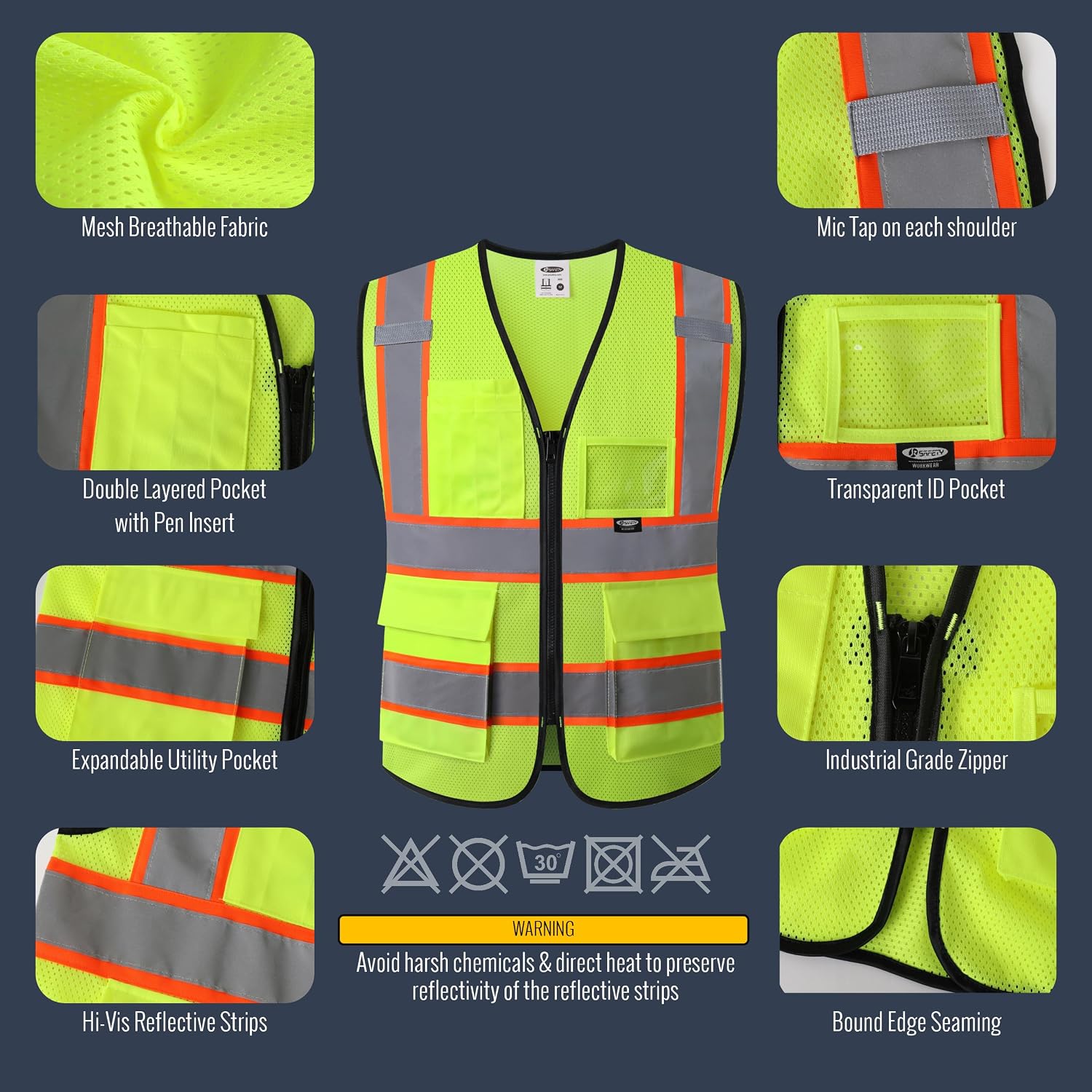 JKSafety Safety Vest for men women Hi Vis Reflective Vest with Pockets and Zipper High Visibility Meet ANSI Standard（BX320 thumbnail