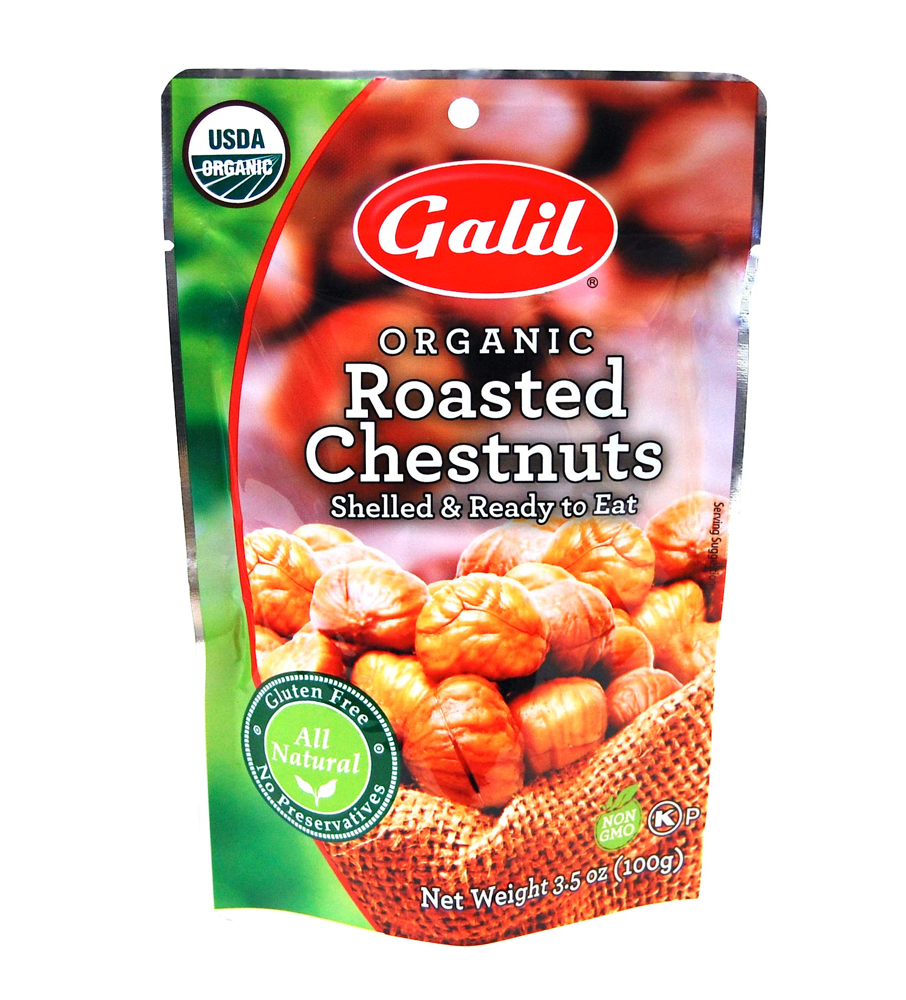 Galil Organic Roasted Chestnuts, Pack of 6, 3.5 oz Bags, Shelled Chestnut, Chestnuts Roasted Peeled