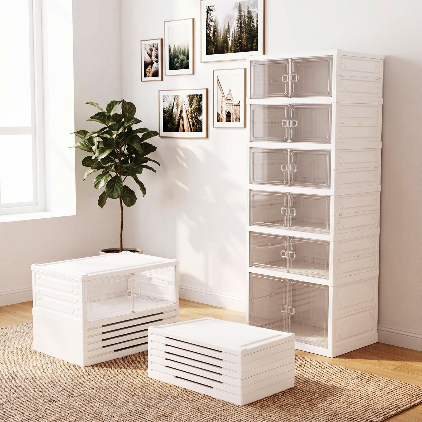 SOARS Scarpiera Salvaspazio Pieghevole, Scatole per Scarpe a 6 Livelli per 12 Paia con Porte Magnetiche Trasparenti, Portascarpe per Ingresso, Soggiorno e Camera da Letto, 45 x 35 x 117 cm