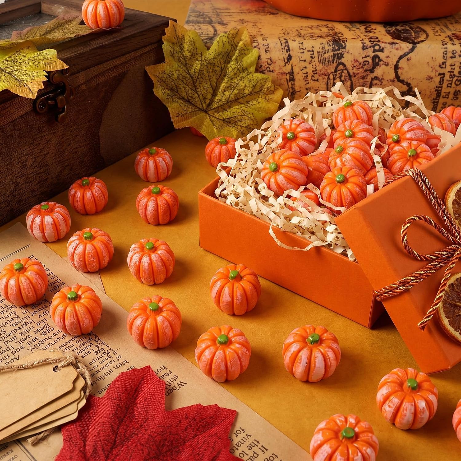 50Pcs Mini Pumpkins, Artificial Pumpkins, Tiny Fake Pumpkins for Halloween Party Supplies, Autumn, Thanksgiving, Harvest, DIY Crafts, Table Decorations & Vase Filler image 4