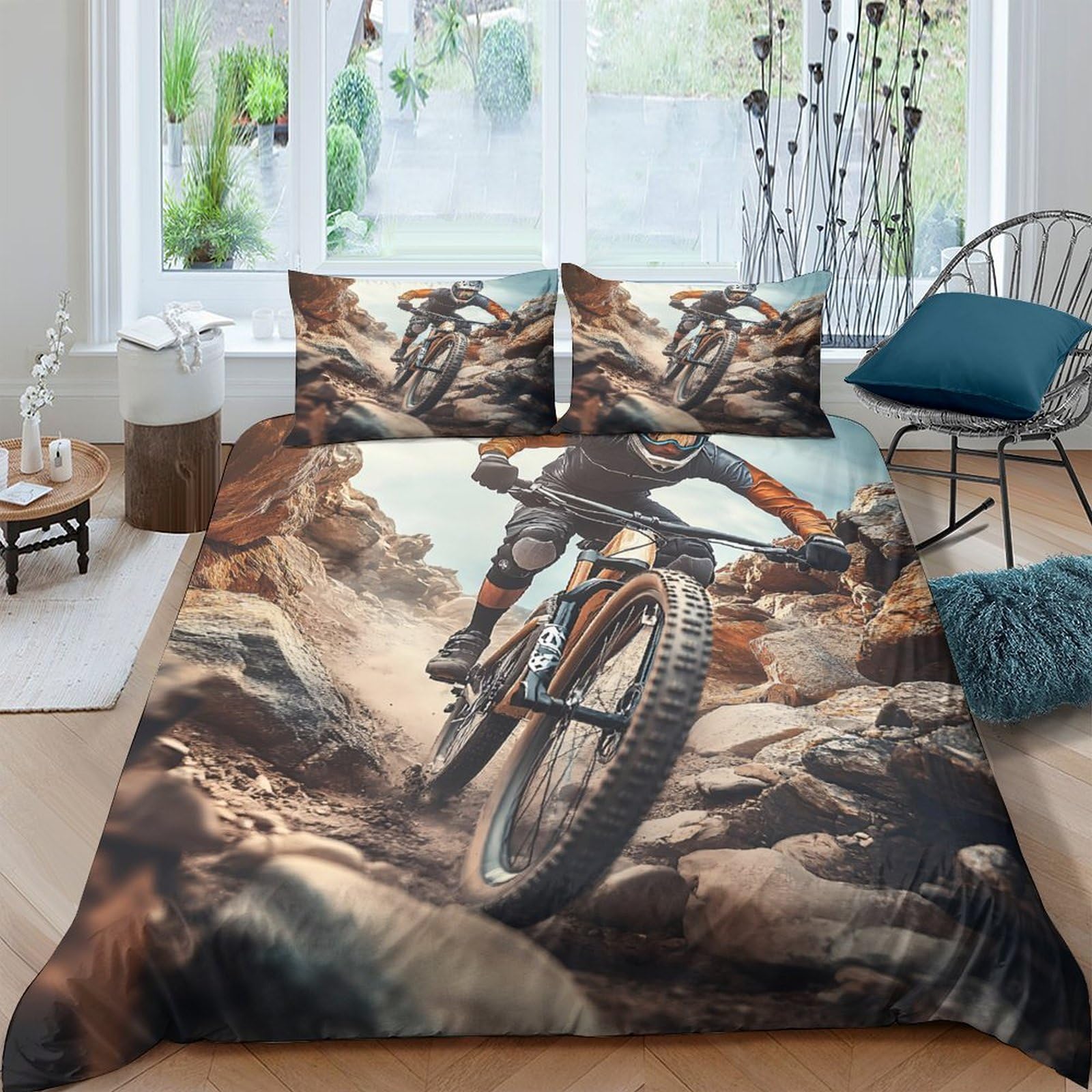 Ctjqhvkz Style-7 3D Printed Mountain Bike Fitted Sheet Microfiber Soft Breathable Trail Cycling Bed Cover For Bedroom Dorm Mattress Decor Single（135X200cm）