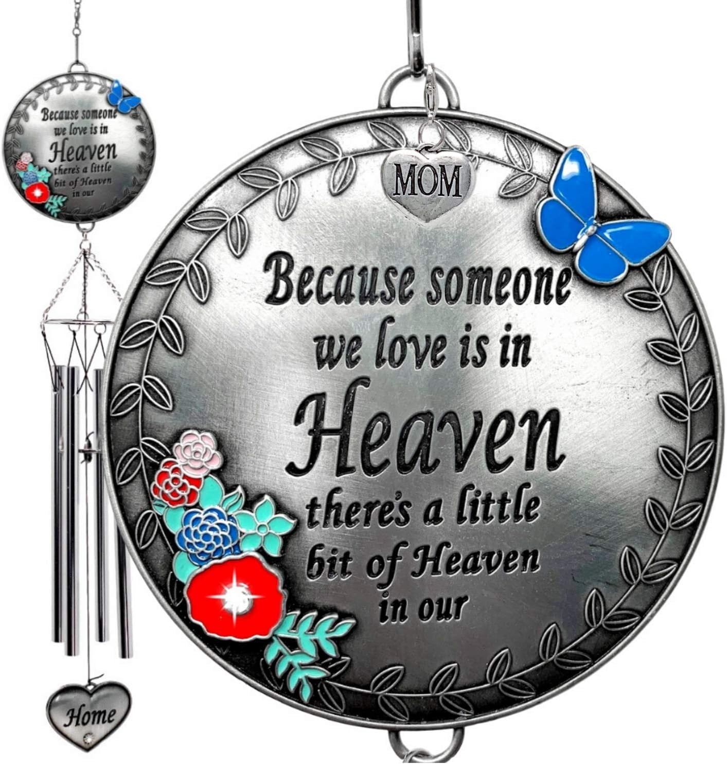 Mom Sympathy Memorial Windchime - Because Someone We Love is in Heaven, There's a Little Bit of Heaven in Our Home - Loss of a Mother Wind Chimes - 21 Inches Long
