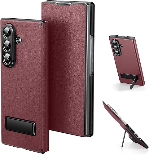 for Samsung Galaxy Z Fold 8 Ultra Magnetic Flip Folding Case, Multi-Angle Bracket, High Classy Luxurious Business Leather, Full Body Hinge Protective Slim Cover.(Wine)