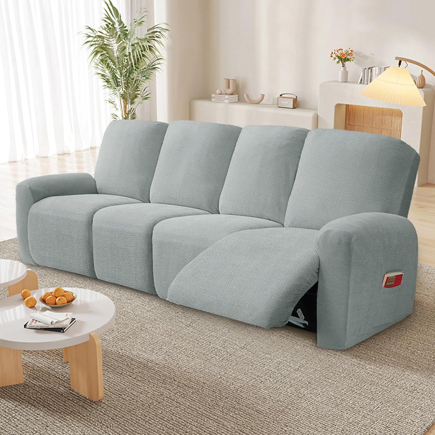 Recliner Covers, Recliner Sofa Cover, Stretch Reclining Chair Covers, Stretch Recliner Sofa Slipcover, Recliner Sofa Furniture Protector (Light Gray,4 Seater)