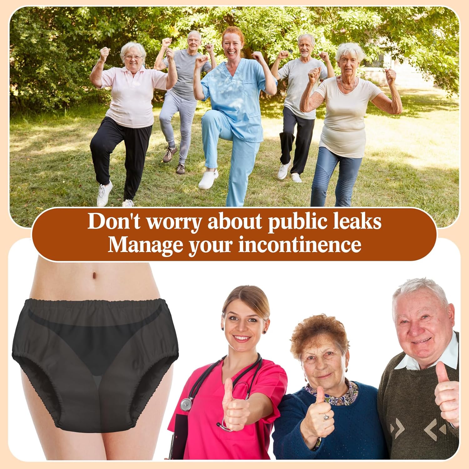 Amylove Swim Diaper Cover for Adult Reusable Diaper for Pool Washable Leak Resistant Waterproof Adult Pull on Cover Pants(Black,1 Piece) - Image 7