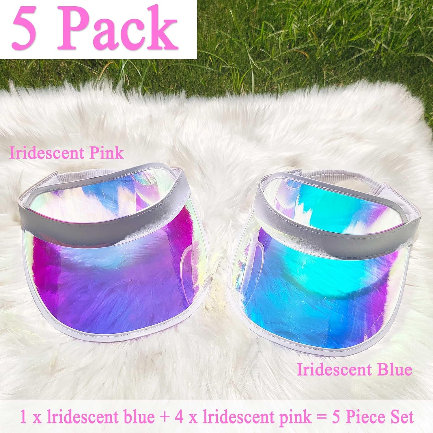 5 Pack Sun Visor Hats Women Clear Colorful Party Outdoor Sports Beach Golf Cap - 2