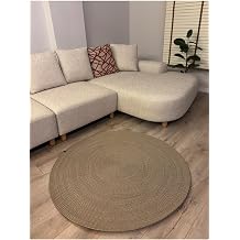 Taş Rengi J&uuml;t Yuvarlak Hasır G&ouml;r&uuml;n&uuml;ml&uuml; Klasik Halı Kilim TaşKır&ccedil;ıllı 80 x 80