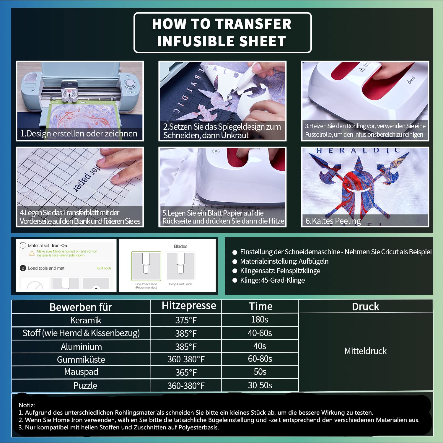 LUCKIGUCK 10 Feuilles Papier Transfert Sublimation Marbre Bleu - Infusible Ink 11,5 X 30,5 Cm