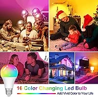 Vista 6 de Bombillas RGB que cambian de color, bombillas LED RGB de 9W, equivalentes a 40W, A19, E27/E26, blanco cálido 6500K, bombilla multicolor de 16