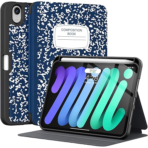 Supveco Case for iPad Mini 7 (A17 Pro) 2024/iPad Mini 6 2021 8.3 Inch with Pencil Holder-[Auto Wake/Sleep],Slim Protective Case with Soft TPU Back Cover for iPad Mini 7th/6th Generation(Navy)