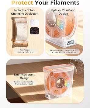 YOOPAI Pro Filament Storage Box with Temperature & Humidity Monitor, Airtight Filament Container for 1kg 1.75mm Spools, Moisture & Dust Resistant 3D Filament Storage with Reusable Desiccants, 4 Pack