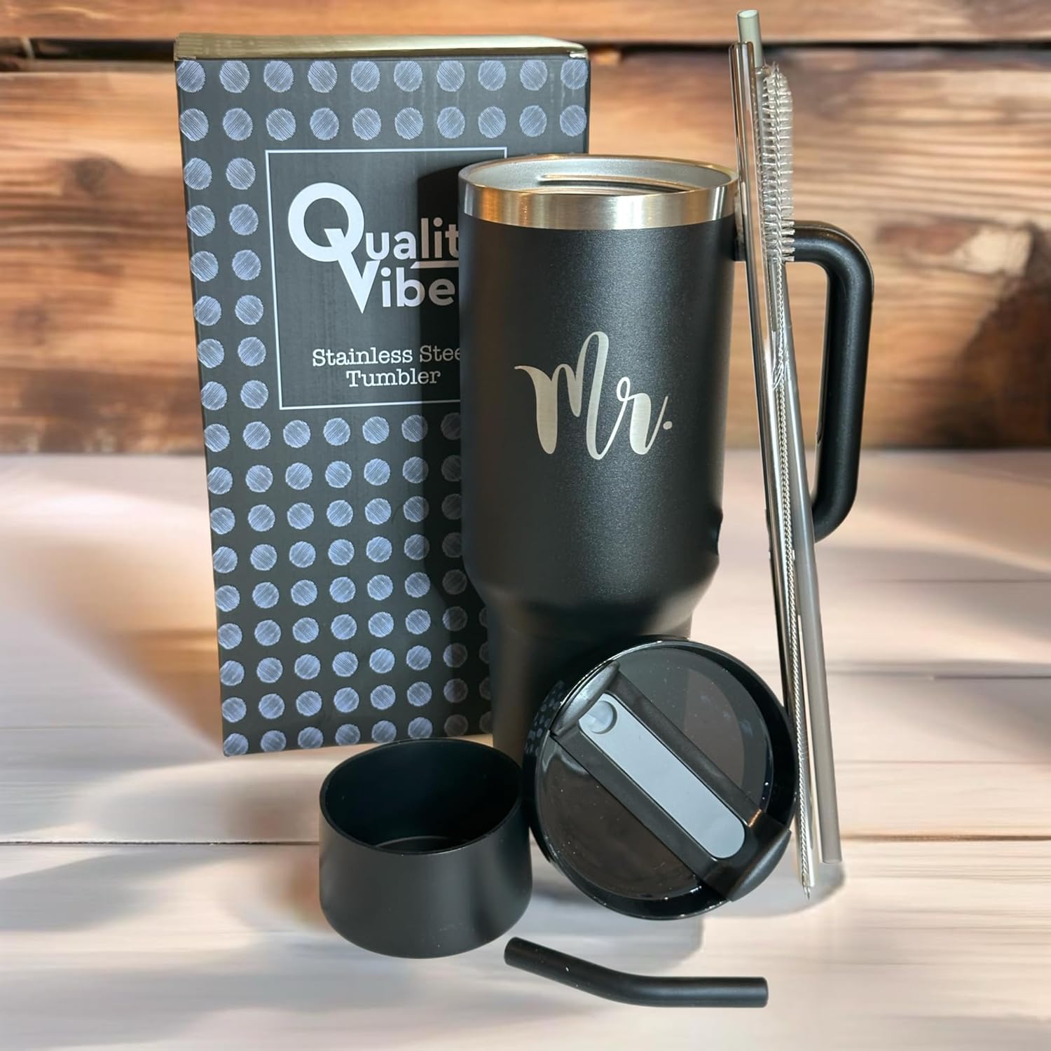 QualityVibe Mr & Mrs Wedding Gift 40 oz Engraved tumbler Set Of 2 For couples With Straw & Brush. Engagement or Christmas Gift Set For Bride & Groom. - Image 3