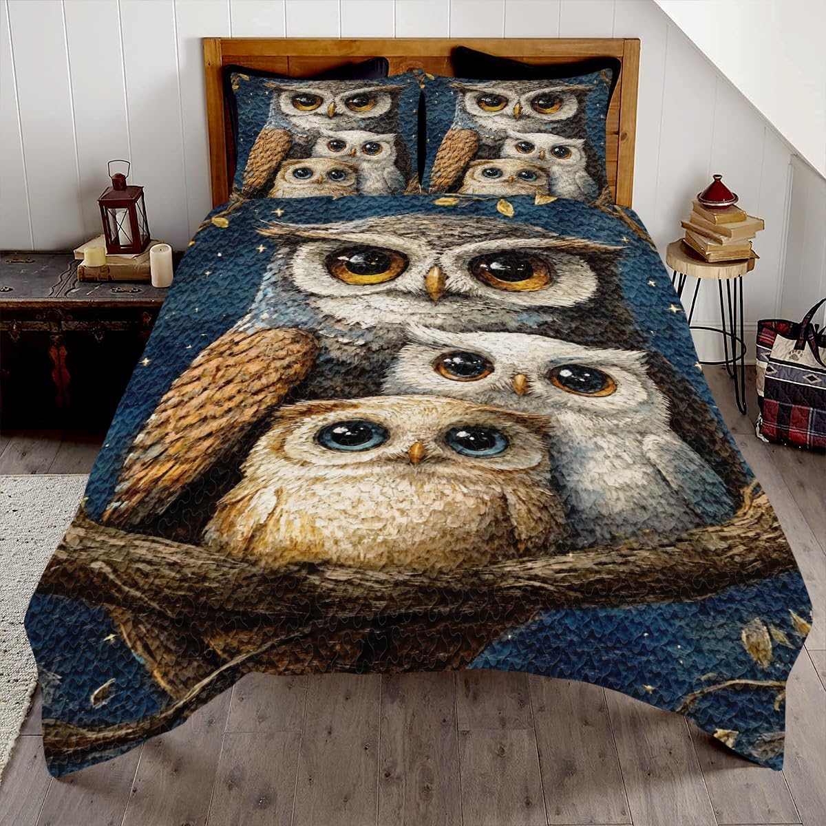 Owl Quilts All Season Comforter Set - Queen Size, Owl Family Bedding Set with Duvet Cover for Teens to Adults