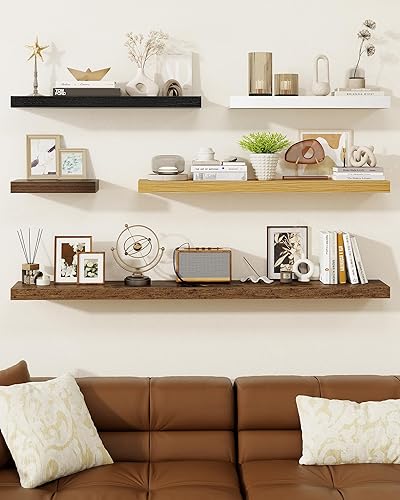 Miniatura 7 de Marsmiles Estantes flotantes de 31.5 pulgadas para pared, estantes de madera con soportes invisibles, juego de 2, estantes rústicos de pared para