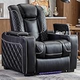 Electric Power Recliner Chair with Ambient Lighting, Faux Leather Dual Motor Power Home Theater Seating with Adjustable Headrest, Hidden Arm Storage,Cup Holders,USB Ports (Single, Black)