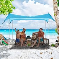 WolfWise UPF50+ Strandpavilon Homokrögzítővel - 2,3x2,3m Kék Strandsátor 2-6 Személynek, Szélálló, Vízálló, Könnyű Összeszerelés 2